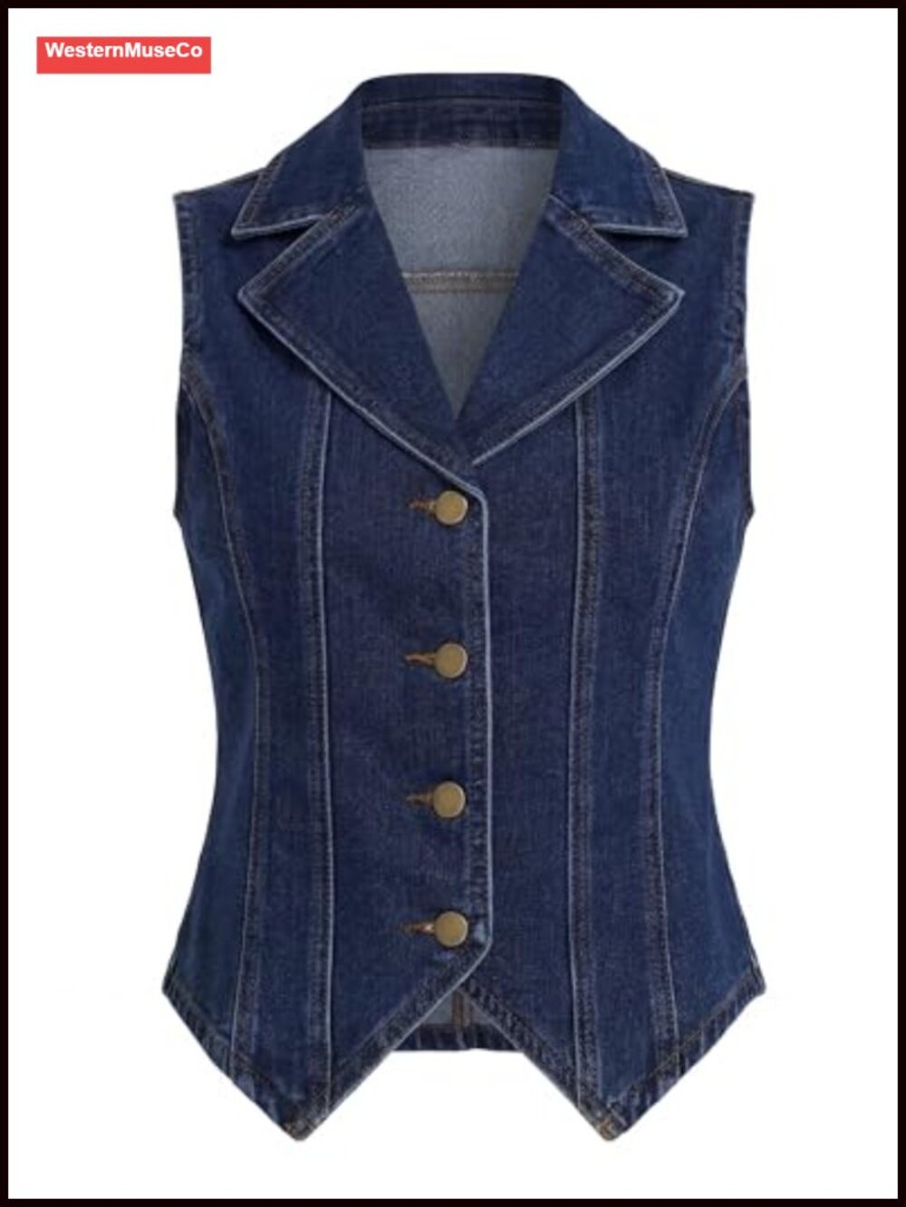 Denim Vest Top Lapel Collar Sleeveless Jean Vest Waistcoat for Women